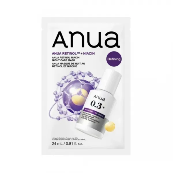 Anua Retinol Niacin Night Care Mask naktinė lakštinė veido kaukė su retinoliu ir niacinamidu