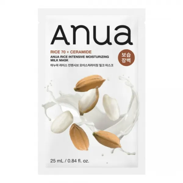 Anua Rice 70 Intensive Moisturizing Milk Mask drėkinanti lakštinė veido kaukė su ryžiais