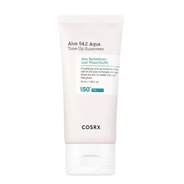 Cosrx Aloe 54.2 Aqua Tone-up Sunscreen SPF50+/PA++++ tonuojantis apsauginis kremas nuo saulės su alavijais