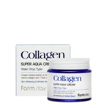 Farmstay Collagen Super Aqua Cream intensyviai drėkinantis kremas su hidrolizuotu kolagenu
