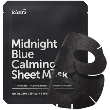 Dear, Klairs Midnight Blue Calming Sheet Mask Raminanti ir atstatanti lakštinė veido kaukė