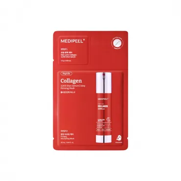 MEDI-PEEL Red Lacto Collagen 3000 Shot Serum 2 Step Mask – dviejų žingsnių stangrinamoji veido kaukė