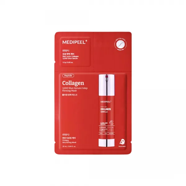 MEDI-PEEL Red Lacto Collagen 3000 Shot Serum 2 Step Mask – dviejų žingsnių stangrinamoji veido kaukė