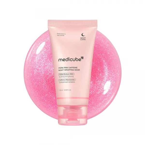 Medicube PDRN Pink Caffeine Night Wrapping Mask naktinė nulupama veido kaukė su PDRN