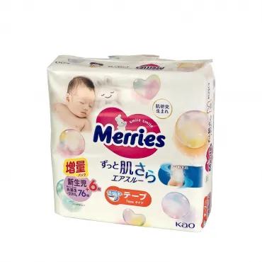 Merries Air Through Tape sauskelnės NB, 0-5 kg, 82 vnt.