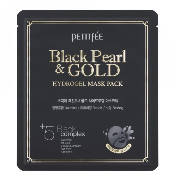 Petitfee Black Pearl & Gold Hydrogel Face Mask hidrogelio veido kaukė su auksu ir juodaisiais perlais