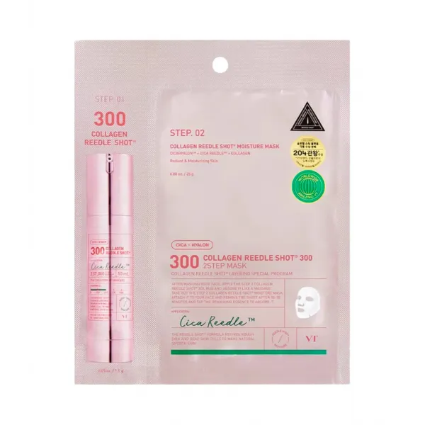 VT Cosmetics Collagen Reedle Shot 300 2 Step Mask dviejų žingsnių veido odos priežiūros kompleksas