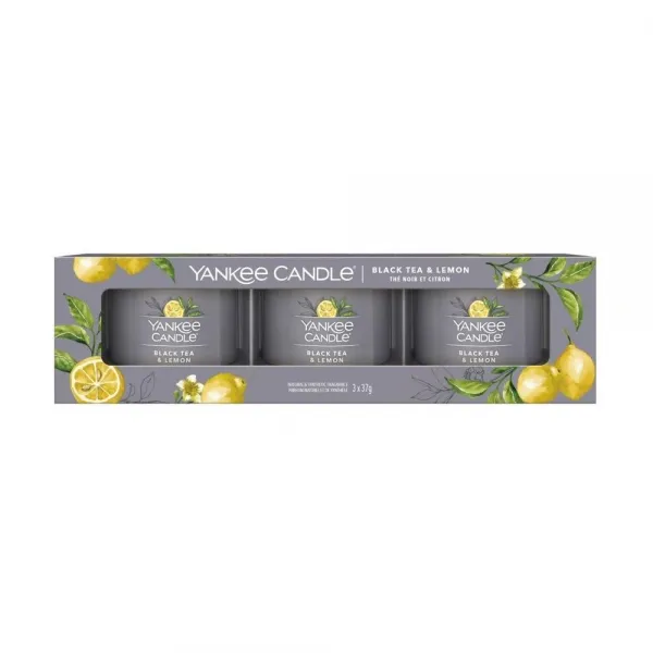 Yankee Candle Filled Votive Black Tea & Lemon  žvakių rinkinys 3x37 g